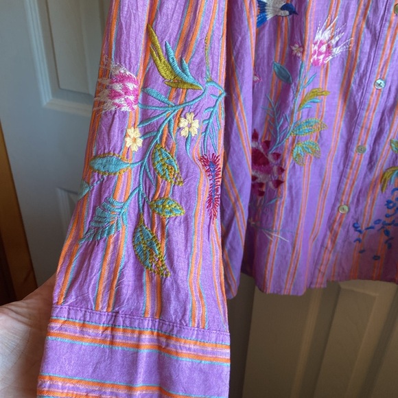Johnny Was NWT INDALO Boho Embroidered Button Down Long Sleeve Tunic Blouse XL - Picture 10 of 16
